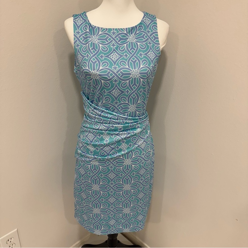 Gretchen Scott Elegant Blue Patterned Sleeveless … - image 1